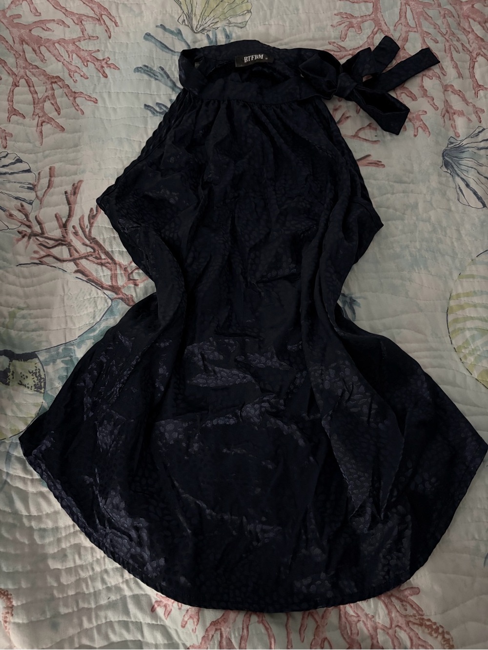Ruffian Navy Halter Blouse with Tie Neck